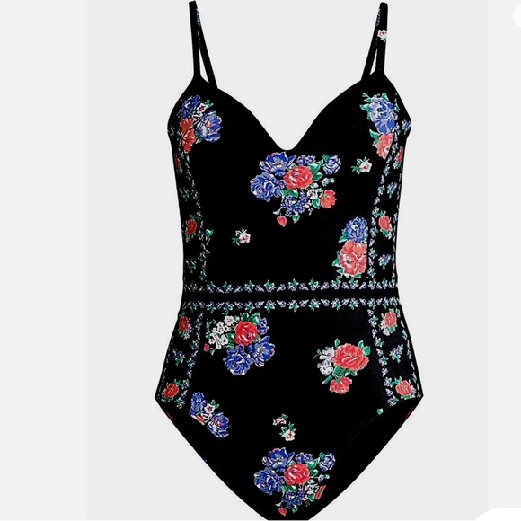 TORY BURCH Tea Rose Heirloom Stripe Floral Print One Piece Swimsuit - Picture 2 of 15